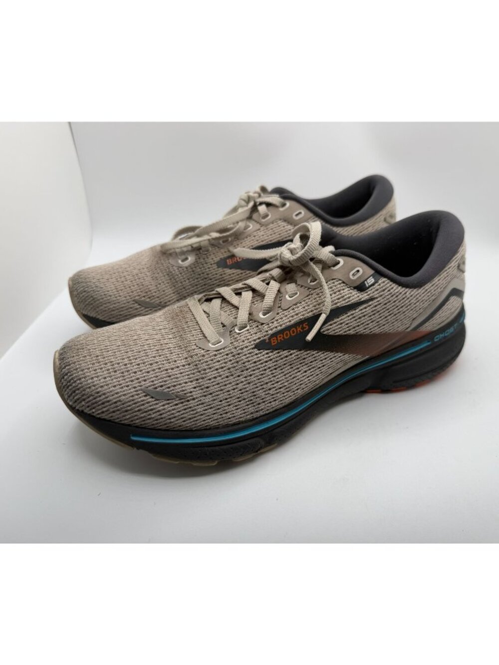 Brooks Ghost 15 Running Sneaker Mens Size 9M Beige Athletic Walking Sporty Shoes